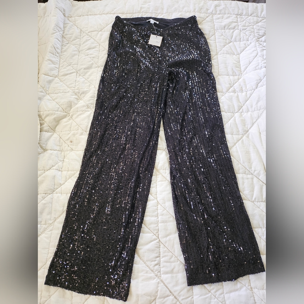 Cupio Blush - Palazzo Black Sequined High Rise Evening Party Pants- Size S - Picture 2 of 11